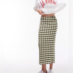 Topshop Crochet Olive Stripe Column Maxi Skirt Size 2